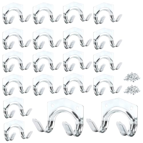 ASelected 20 PCS Metal Tool Hooks for Shed Garage Storage Hooks with Screws Garden Shed Hooks Heavy Duty Garage Shed Wall Tool Hangers - Silver