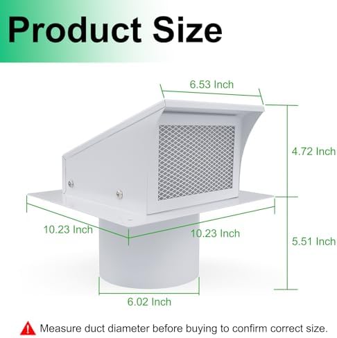 COOLTOY 6 Inch Exterior Dryer Vent Cover Outside, Wall Vent Cover ...