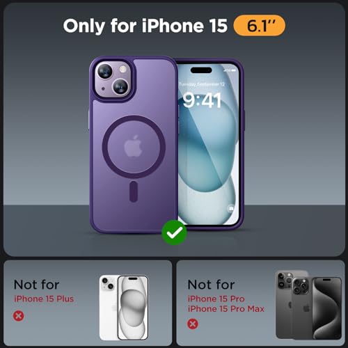 Image of Miracase Magnetic for iPhone 15 Case (Compatible with MagSafe)(with 2X Screen Protectors) Military-Grade Protection, Anti-Fingerprint Translucent Matte Phone Cover for iPhone 15 6.1 inch, Dark Purple