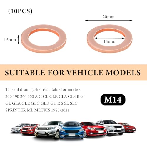 Image of 10 PCS Oil Drain Plug Gasket, 14mm Copper Engine Oil Crush Washers OEM PN Part 007603-014106, Automotive Sealing Drain Plug Gaskets Seals Kit Replacement, Car Accessories