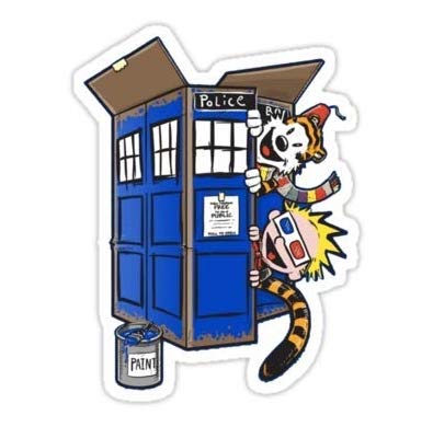 (Set of 3) Calvin and Hobbes Tardis dr Who Decal Sticker - Sticker Graphic - Auto, Wall, Laptop, Cell, Truck Sticker for Windows, Cars, Trucks