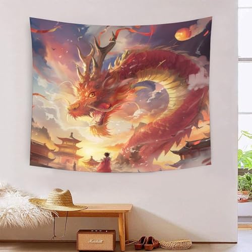 Tapisserie murale effet 3D relief motif dragon tissu geant pour decoration interieure