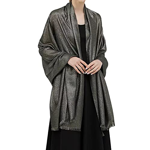 Women's Extra Large Wedding Evening Shawl Wrap Glitter Sparkle Metallic Party Dresses Scarf w/Eyelash Fringe