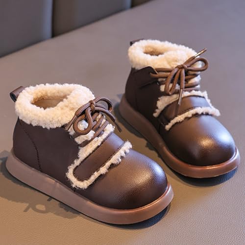 Baby Toddler Work Fleece Lined Boots Leather Lace-Up Soft Flat Ankle Snow Boots Kids Rubber Sole Slip Prewalker Boots3