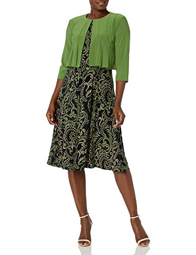 Danny and Nicole Danny & Nicole Women's ITY Solid & Paisley Print Jacket Dress, Avocado/Black, 6-7