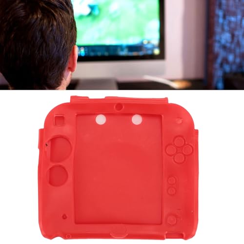 Image of Handheld Game Console Silicone Cover for 2DS Soft Protective Case Scratch with Top Bottom Screen Protector (Red)