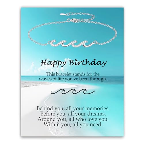 Birthday Gifts for Women, Cool Waves Bracelet Gift for Happy Birthday 21st, 30th, 40th, 50th, 60th Birthday Gift Ideas for Women Ladies Bestie Friend Sister Mom Daughter Wife Grandma