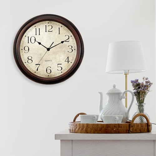 Image of KECYET Wall Clock Battery Operated Vintage Silent Non-Ticking Analog Wall Clocks 8.5 Inch Small Retro Clock Decorative for Kitchen Bathroom Bedroom Home Office (Bronze)