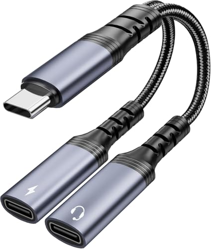 USB C Splitter, Dual USB C Headphone and Charger Adapter,2 in 1 Type C Audio Dongle Cable with PD 60W Fast Charge Support Call Music for iPhone 16 15 Pro Max, Pixel 9 8 7, Galaxy S24 S23 S22, iPad Pro