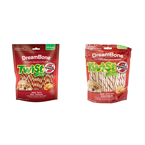 Dreambone Twist Sticks Rawhide Free Dog Chews, Made With Real Chicken, 100 Pack & Twist Sticks, Rawhide-Free Chews For Dogs, With Real Chicken, 50-Count #TOP21