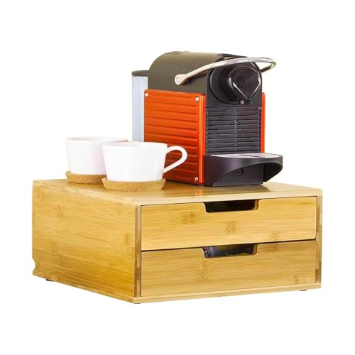 Avilia Portacapsule in Bambù con 2 Cassetti - Organizzatore Multifunzionale per Capsule di Caffè, Tisane e Zucchero - Ampia Capacità, Eco-Friendly e Resistente