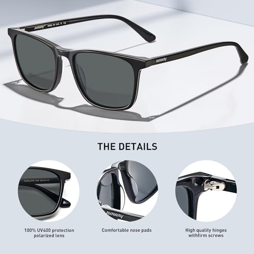 Image of AVAWAY Acetate Polarized Sunglasses for Men, UV400 Protection Fashion Retro Cool Square Frame Driving Fishing Sun Glasses