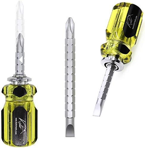 Stubby Screwdriver By Kutir (Set of 2) - Adjustable Length and Reversible Dual End, Slotted and Phillips Magnetic Tip - Easy to Use Compact, Portable, Pocket Size Small Tool - Short Driver