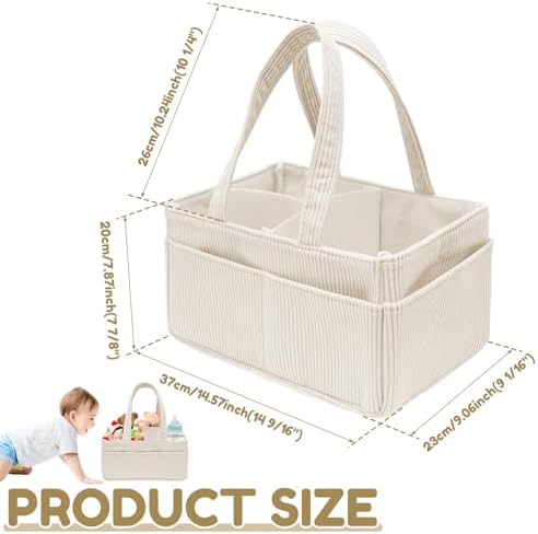 Nappy Caddy Organizer, Diaper Caddy Organizer, Portable Corduroy Diaper Storage Basket With Handle, Diaper Caddy Organizer For Changing Table Nursery Shower Newborn - 1