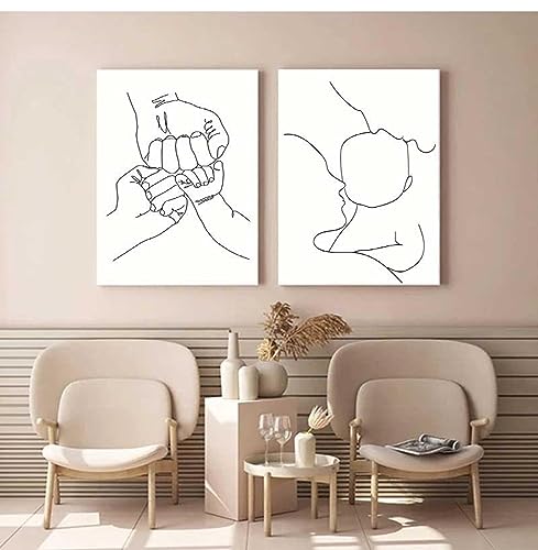 Affiche une ligne dessin maman papa bébé KEBIA portrait de famille sur toile pour salon 60x80cm