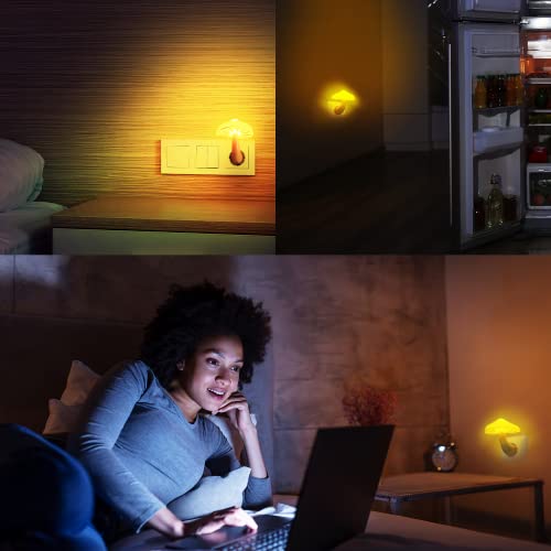 2Pack Mushroom Night Light Plug Sensor Led Mushroom Night Light Plug-In Wall Bedroom Night Light For Adults And Kids, Toddler Night Lights Cute Mushroom Light, Decor For Stairs, Hallway, Warm Yellow #TOP6