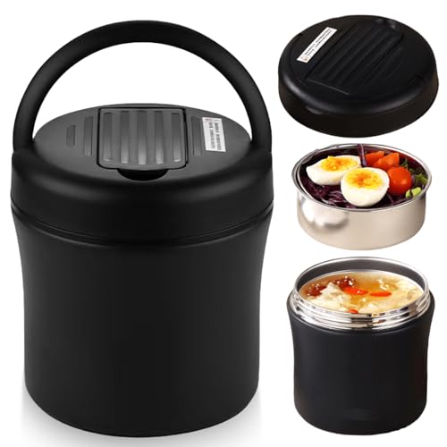 Récipient isotherme pour aliments - 1200 ml - En acier inoxydable - Avec couvercle et cuillère - Portable - Avec poignée - Anti-fuite - Pour soupes et porridge