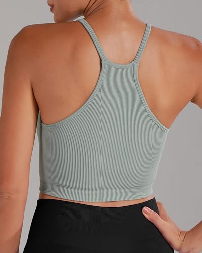 Image of Sunzel Ribbed Crop Tank Top for Women Seamless Racerback Camisole | Buttery Soft Nylon Spandex, Opaque No See Through, Stays in Place, Unpadded, Slim Fit, No Shrink, Yoga Workout Gym Casual