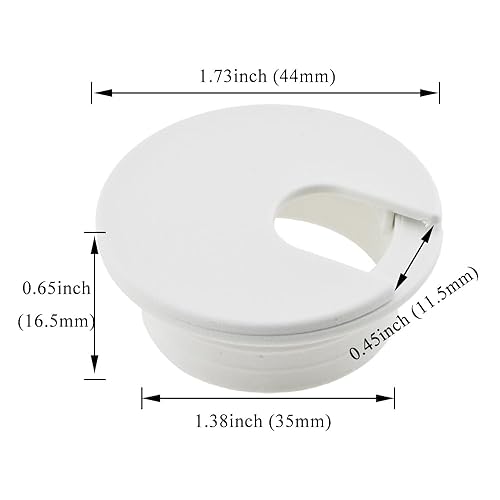 Miniatura 2 de HAHIYO 2 piezas de 1.38 pulgadas35 mm de plástico ABS blanco en forma de U para escritorio, ojales de cable, gestión de cables, cubierta de agujero