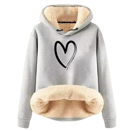 Chaqueta de Invierno para Mujer Sudadera con Capucha Acolchada y Forro de Terciopelo (Light Gray, XXXXL) #2388