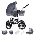 Friedrich Hugo PCS_HAMBURG-DE-GUM-LX02 Hamburg, 3 in 1 Kombi Kinderwagen, Hartgummreifen, Grey & Grey Linen, grau, hartgummi