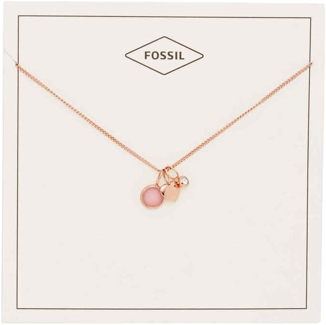 Fossil Collana con ciondolo rotondo da donna in acciaio inossidabile con chiusura a moschettone, tonalità oro rosa