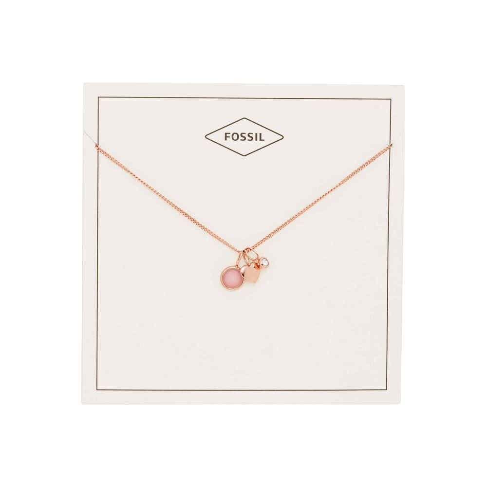 Fossil Collana con ciondolo rotondo da donna in acciaio inossidabile con chiusura a moschettone, tonalità oro rosa