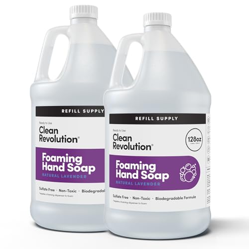 Image of Clean Revolution Foaming Hand Soap Refill with Real Essential Oils, Moisturizing Sulfate-Free Hand Soap, Ready-to-Use Foam Soap Refill for Kitchen & Bathroom (Natural Lavender) 128 Fl Oz, 2 Pack