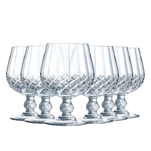 Cristal d'Arques Paris Longchamp Collection 6 Cognac Glasses 32 cl in Kwarx – Shine, Transparency and High Resistance – Iconic Mouldings – Made in France