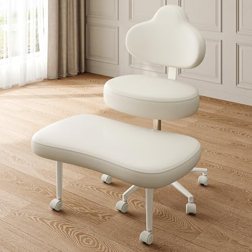 Image of Pinmoco Cross Legged Office Chair with Wheels, Meditation Chair, ADHD Chair for Adults, Wider Height Adjustable Backrest and Seat, Yoga Office Chair, PU Leather, Beige