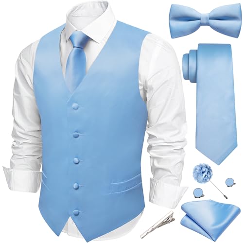 Image of Barry.Wang Men's Suit Vest Tie Bowtie Set Formal Silk Paisley Waistcoat Hanky Cufflinks Lapel Pin Set Wedding Party 7PCS