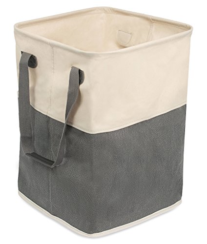 BirdRock Home Square Cloth Laundry Hamper with Handles - Dirty Clothes Sorter - Easy Storage - Foldable - Grey and White Canvas