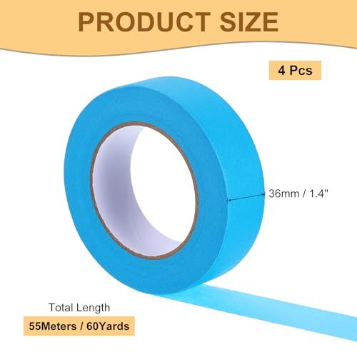 Image of Masking Tape Light Blue Painters Tape Paper Tape [for Crafts DIY Walls Painting Packing Automotive Home Decoration Teaching]- 1.4 Inch x 60 Yards /4 Rolls