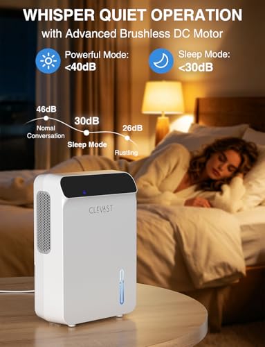Image of CLEVAST Dehumidifier for Home with Drain Hose, 68oz Water Tank Smart Humidity Control, Auto Shut Off, Quiet Small Dehumidifiers for Bathroom, Bedroom, Basement, RV and Camper