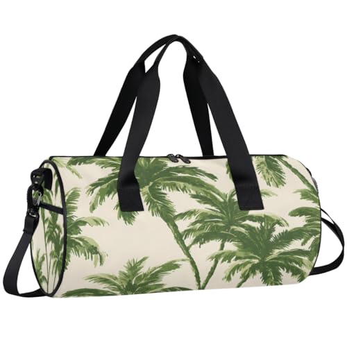 Plant Palm Trees Printing Round Barrel Sports Fitness Bag, Travel Luggage Bag, Reusable Handbag, Suitable For Men and Women