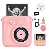 Hikkon Instant Print Camera for Kids - 2.4 Inch Kids Camera Instant Print with Paper & 32G Card- Digital Children Toys as Christams Birthday Gifts for Girls Boys Age 3-12 - Pink