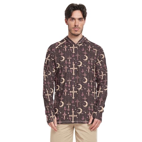 Gothic Darkness Moon Cross Purple Men's Sun Shirts Hoodies Long Sleeve Sailing Rash Guard UPF 50+ Sport Shirt S