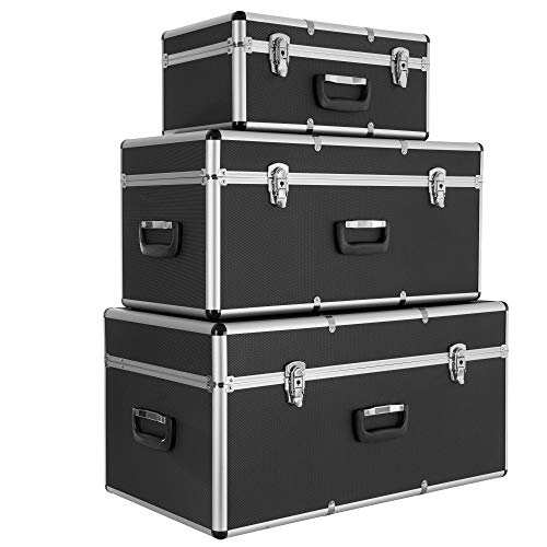 Arebos 3er Set Tragbarer Transportkoffer aus Aluminium, abschließbarer Werkzeugkoffer, Transportbox mit 200L Gesamtvolumen| 47cm x 26cm x 22cm | 68cm x31cm x 32 cm | 73cm x 38cm x 36 cm