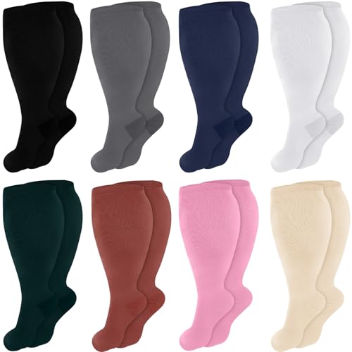 Croknit 8 Pairs 4x-large Plus Size Compression Socks for Women Men Wide Calf Extra Large Size Knee Support Socks for Circulation (Minimalist Style)