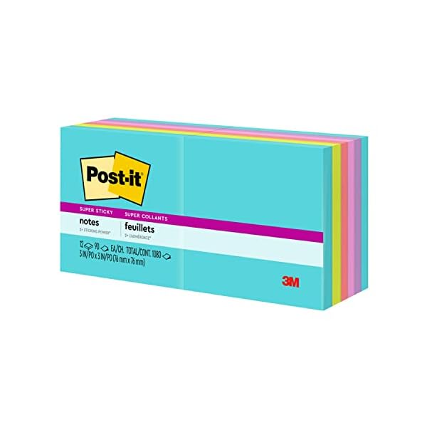 Post-it Super Sticky Notes, 2x Sticking Power, 3" x 3", Miami Collection, 12 Pads per Pack, 90 Sheets – Bild 10