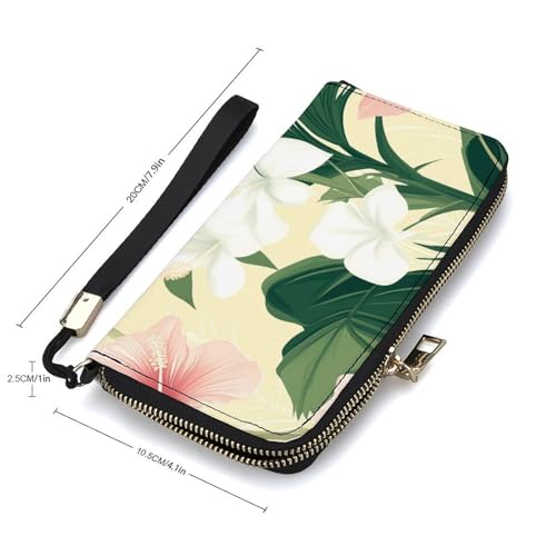 Pink Hibiscus White Orchids PU Leather Clutch Long Bifold Wallet, Coin Purse Credit Pass Case, Durable Card-Holder Money Storage for Women Men2