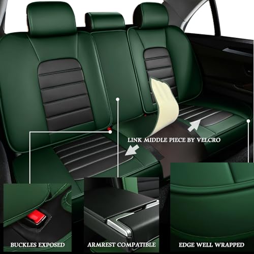 Image of Full Set Seat Covers for Volkswagen Golf SportWagen 2015-2019, Black-Green