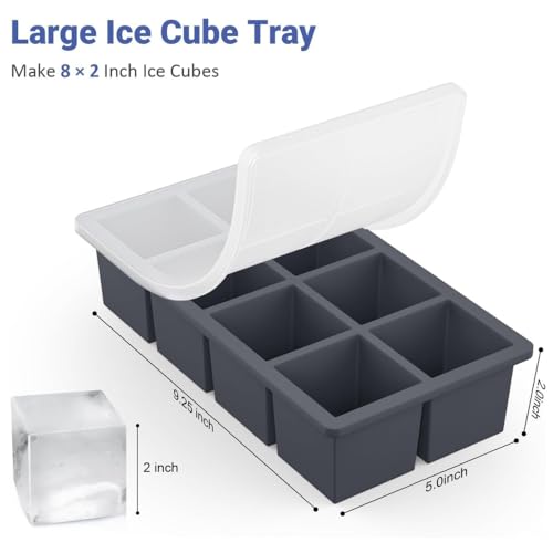 Image of Ice Cube Molds with Lid,Big Silicone Ice Cube Tray for Whiskey,2Inch Square Ice Cube Tray,Easy-Release Ice Mold,Giant Ice Cubes for Bourbon Cocktail (1, Black)