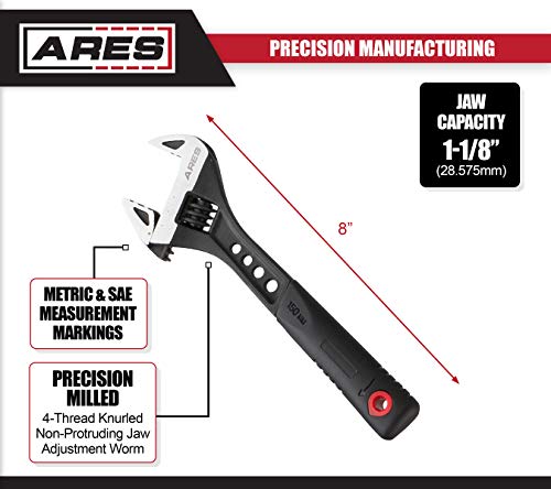 Ares 79002-8-Inch Adjustable Wrench - 1 1/8-Inch Jaw Capacity - Chrome Vanadium Steel Construction - Ergonomic Tpr Handle #TOP1