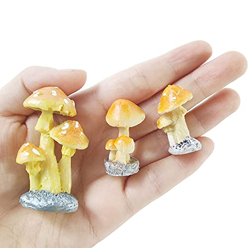 Ronyoung 6Pcs Fairy Mushroom Figurines Fairy Garden Miniatures Decoration Orange Mushroom Resin Diy Garden Ornament Micro Landscape Mini Dollhouse #TOP2