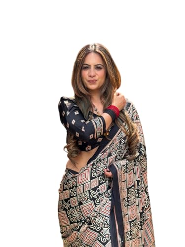 Image of SATIKA VASTRAM Modal Silk Ajrakh Saree Bandhani Design Crepe Printed Designer Pallu Attach Blouse Piece