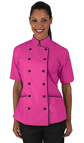 Women’s Chef Coat with Piping (XS-3X, 5 Colors) (Small, Hot Pink/Black)