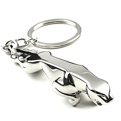 Porte-clés en métal en forme d'animal - Motif Jaguar - Argenté, L