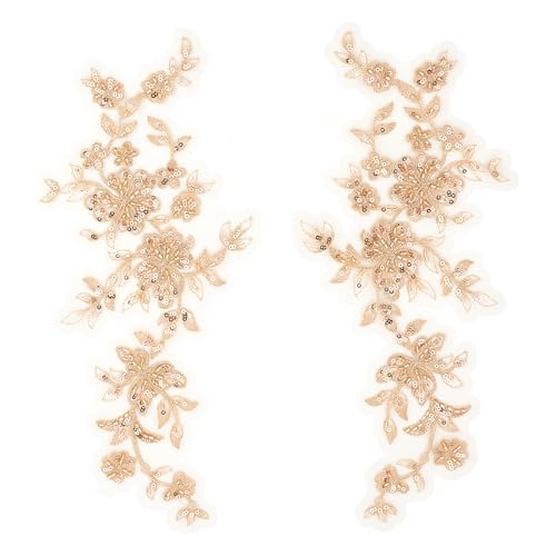 Applique Brodée en Dentelle à Fleurs Dorées NICENEEDED Patch de Broderie Couture de Patchs de Dentelle de Fleurs avec Paillettes Appliqués Brodés