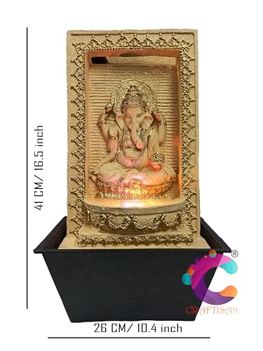 Image of Decorative Water Fountain for Home Decor, Office, Indoor & Outdoor, Garden, Puja Room, Vaastu, Reception, Spa, Gifting. (Yellow Slate Ganesh C-042)
